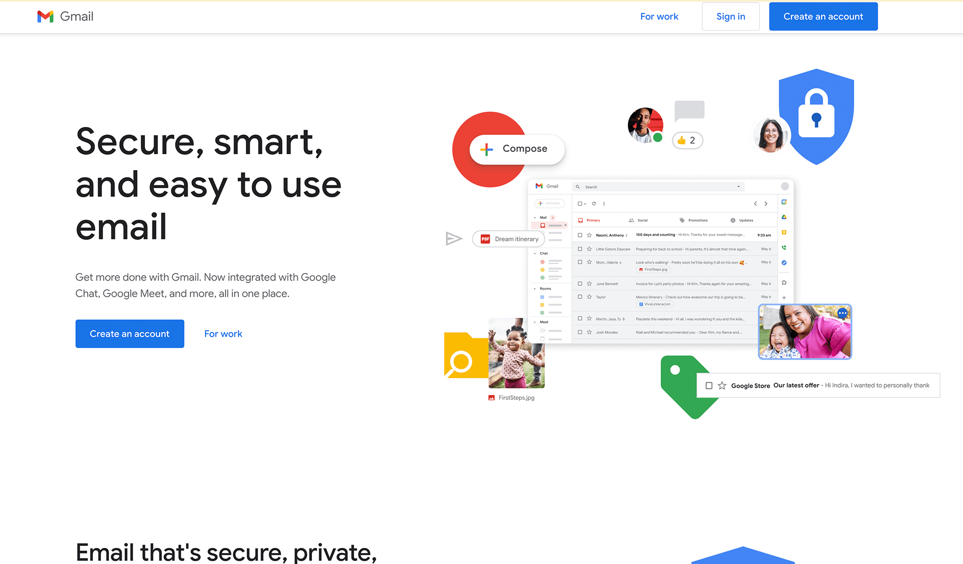 Captura de pantalla del sitio web de Gmail