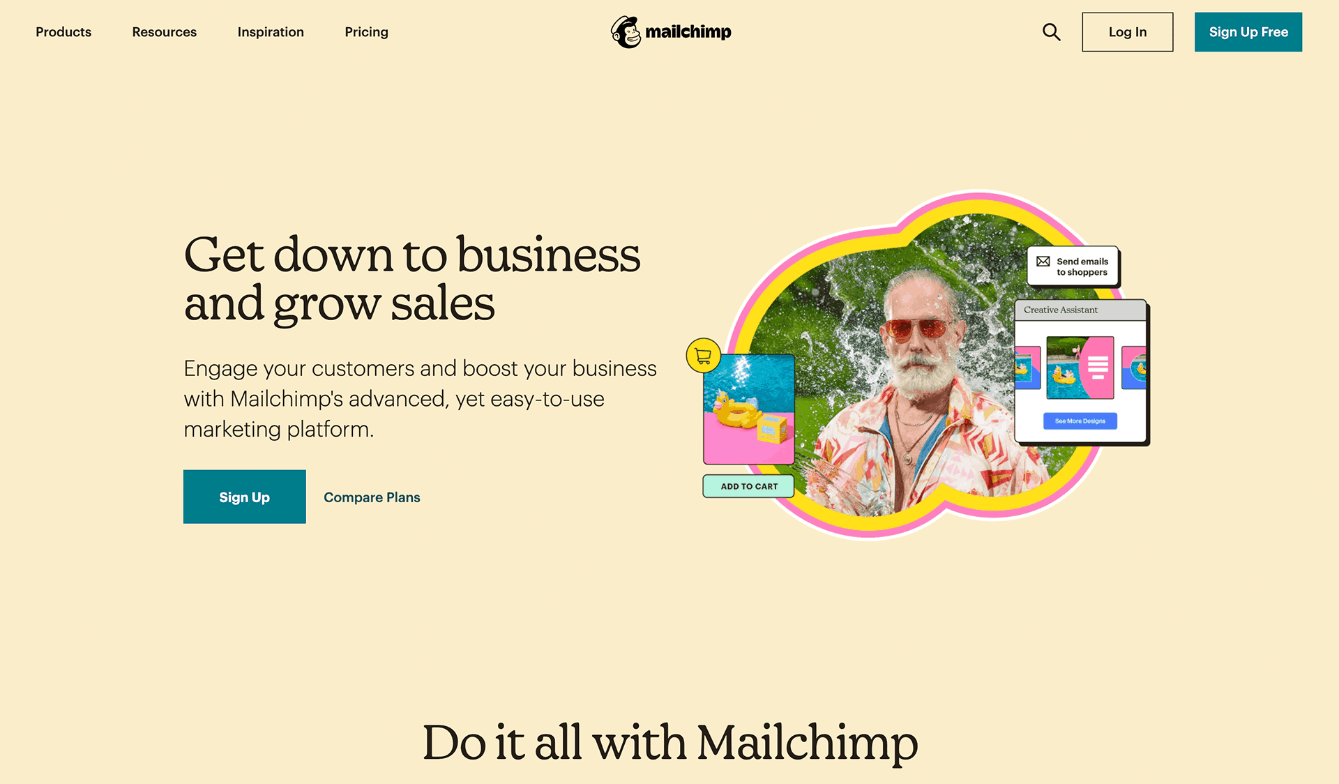 Captura de pantalla del sitio web de Mailchimp
